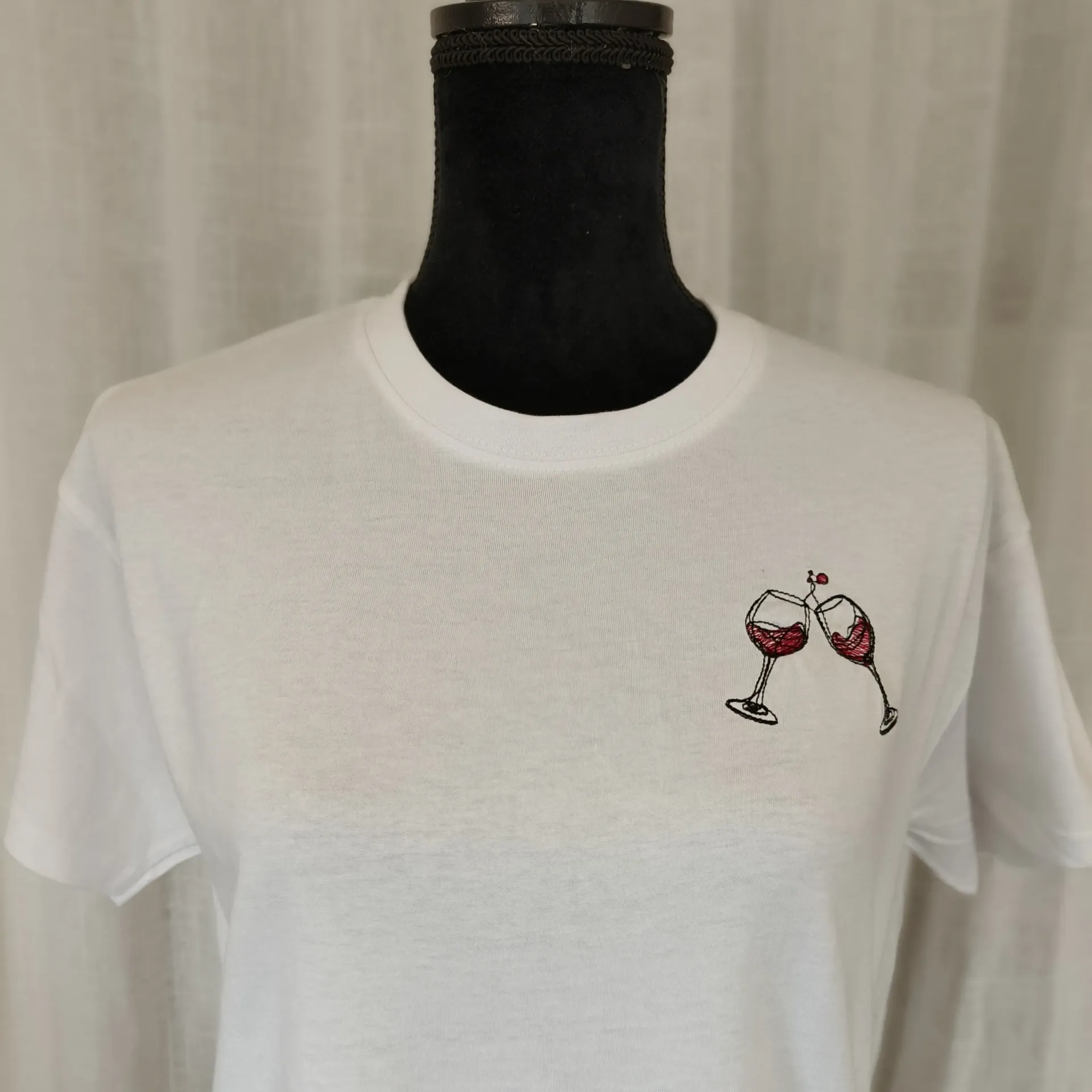 T-SHIRT WIJNGLAZEN (SMALL, Wit)